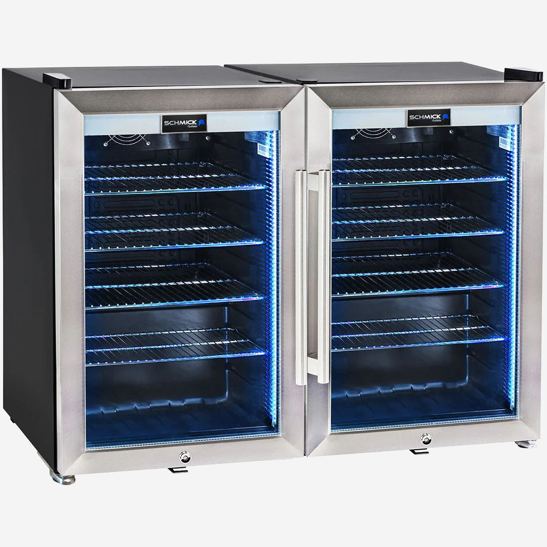 Schmick Tropical Triple Glazed Outdoor 2 Glass Door Alfresco Bar Fridge 140Litre HUS-SC70-SS-COMBO