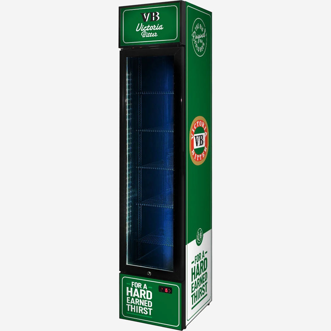 Victoria Bitter Original Branded Skinny Upright Bar Fridge 2YRS Parts /Labour