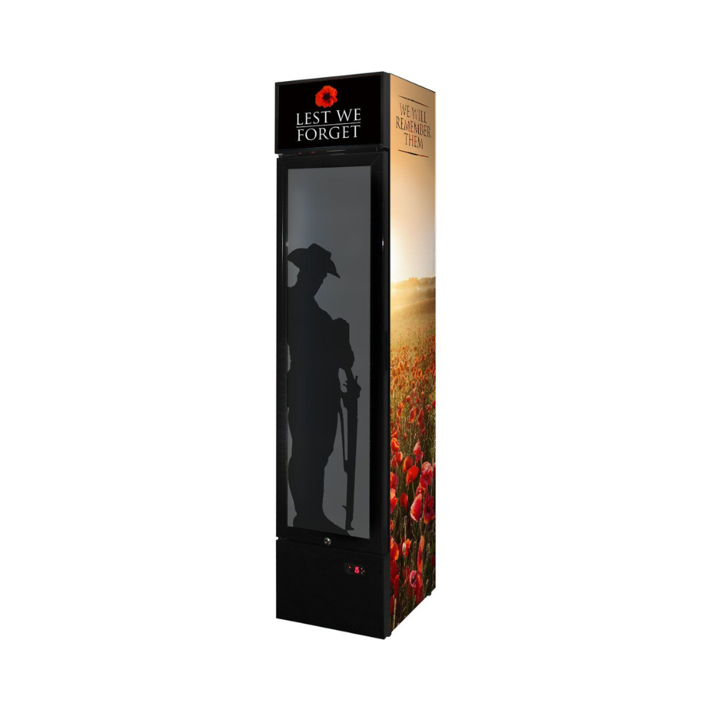 Skinny Upright Bar Fridge With Lest We Forget Design