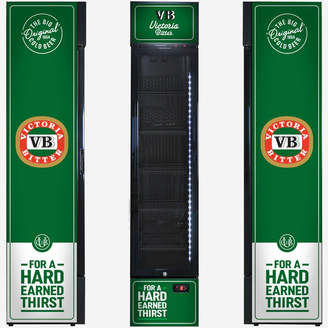 Victoria Bitter Original Branded Skinny Upright Bar Fridge 2YRS Parts /Labour
