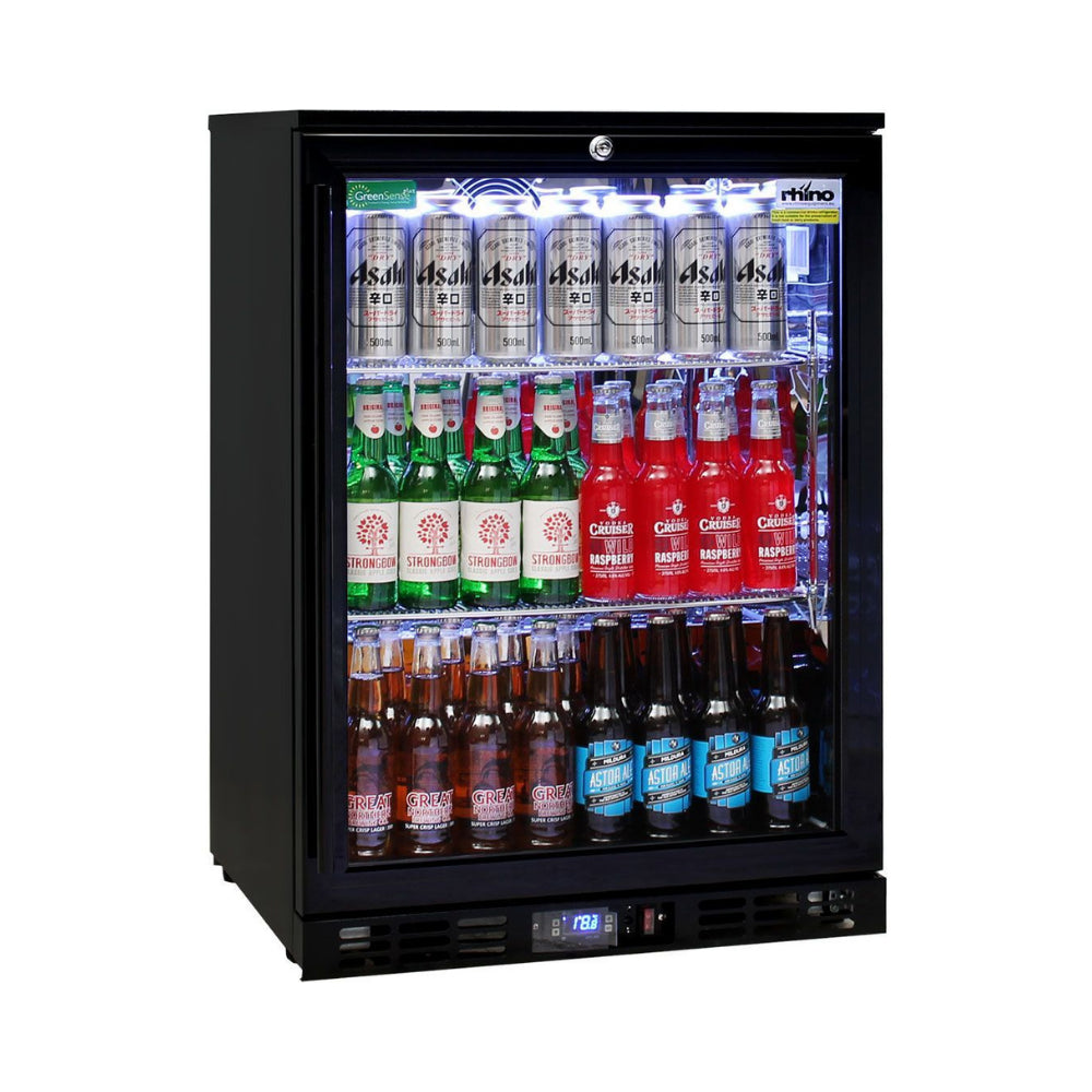 Rhino Night Club Commercial Multi Light Colored Black 1 Door Bar Fridge Left Hinged