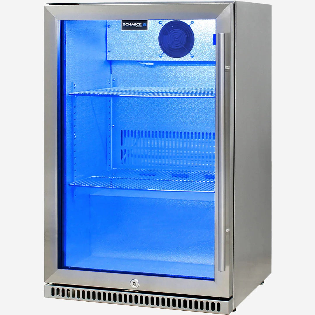 Schmick 304 Stainless Steel Bar Fridge Tropical Rated With Heated Glass and Triple Glazing Model SK118L-SS