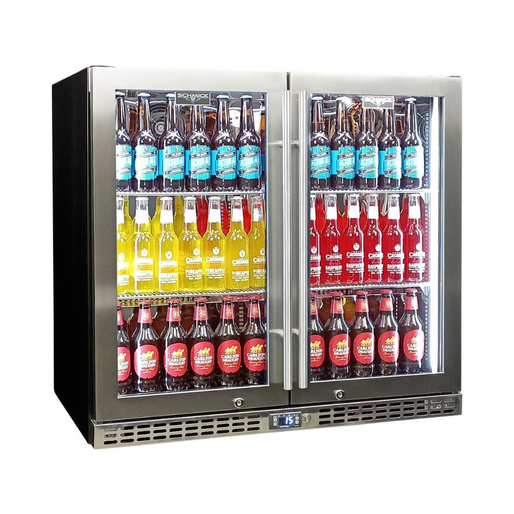Schmick Twin Door Quiet Running Stainless Triple Glazed Glass Door Bar Fridge Model SK246-SS