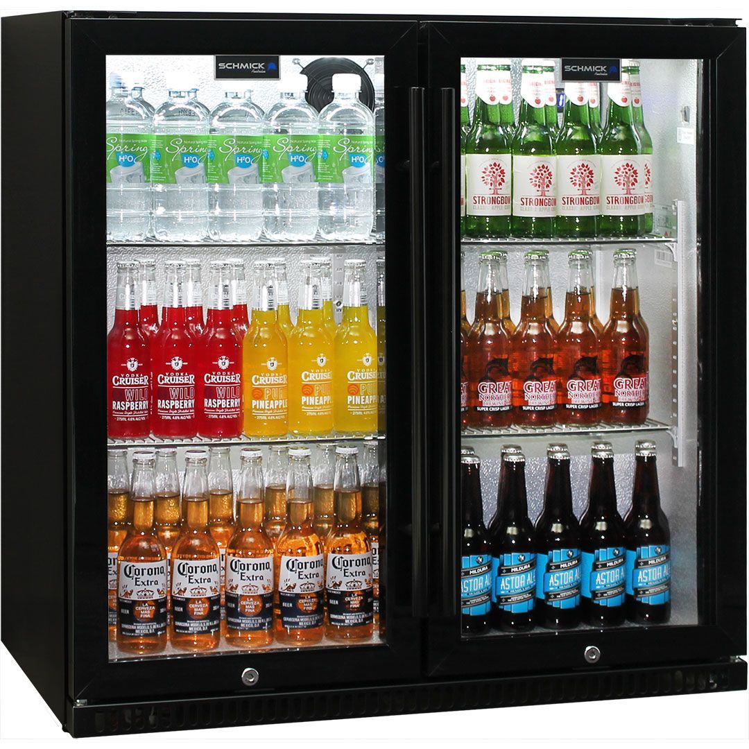 Schmick Black Bar Fridge 2 Door With Heated Glass and Triple Glazing Model SK190-B