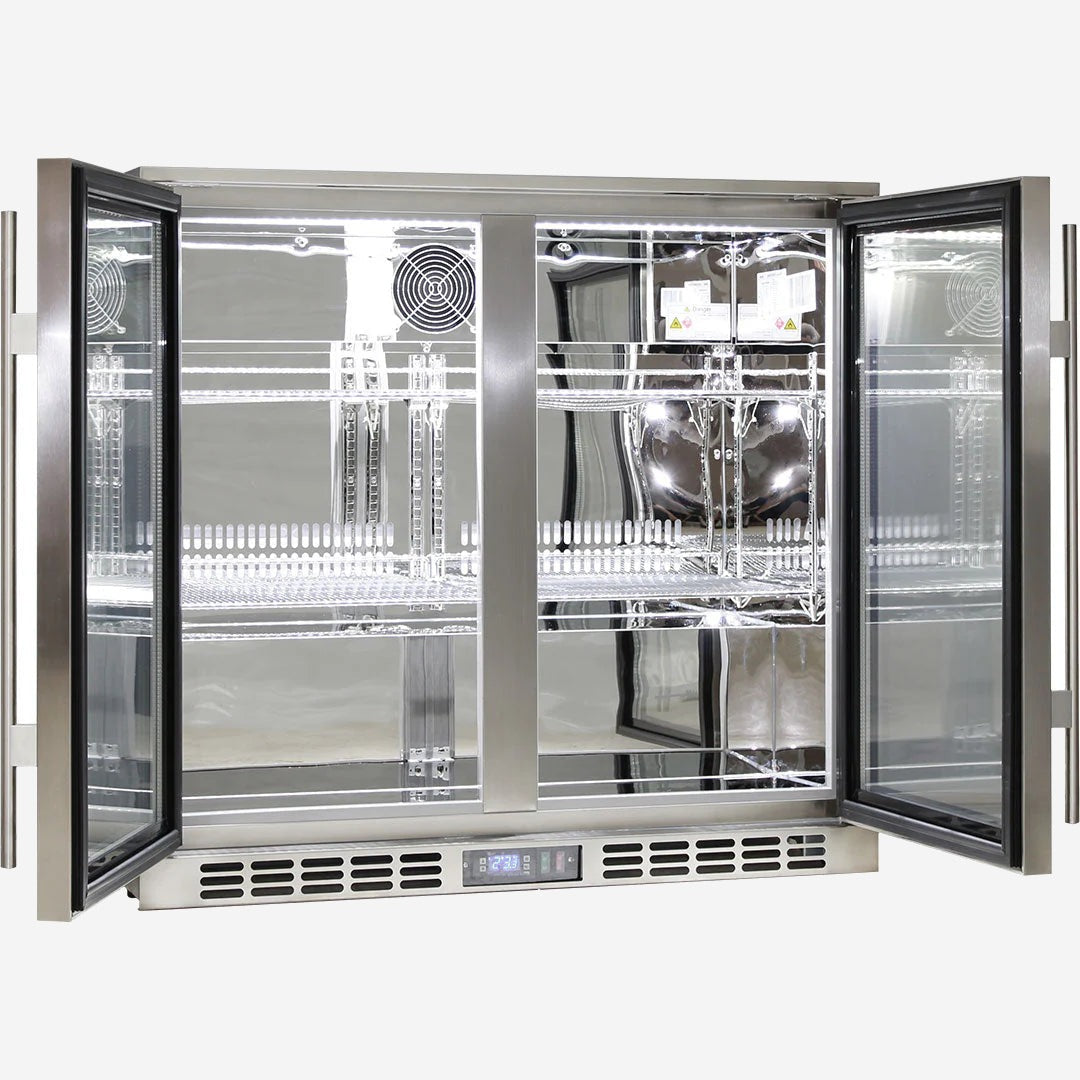 Rhino Stainless Steel 2 Door Heated Glass Bar Fridge