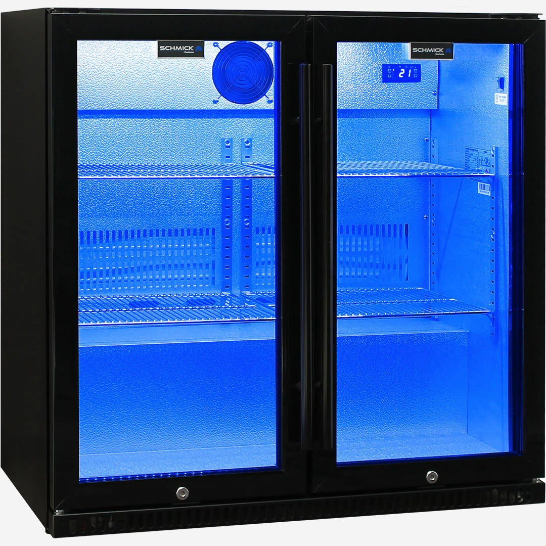 Schmick Black Bar Fridge 2 Door With Heated Glass and Triple Glazing Model SK190-B