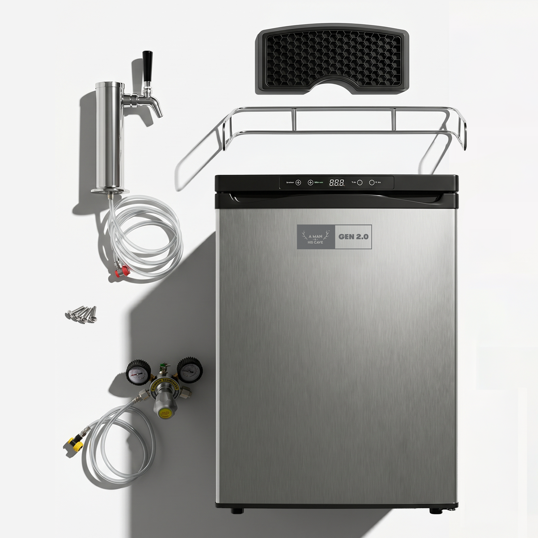 GEN 2.0 Kegerator Single Tap bundle, fridge plus tap font, drip tray, top rail, CO2 regulator and lines
