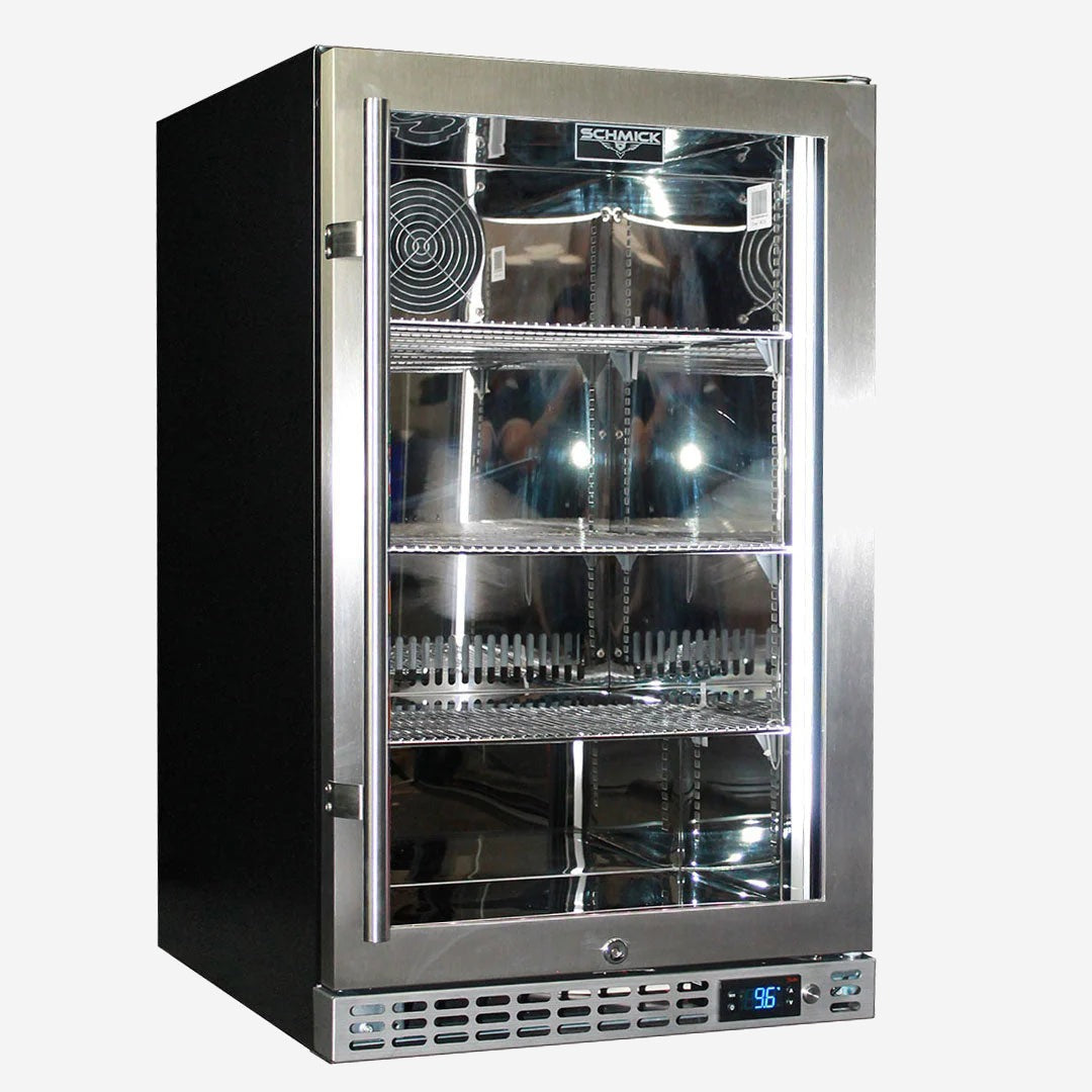 Schmick Quiet Running Front Venting Under Bench Glass Door Bar Fridge Heated Glass Model SK126R-HD
