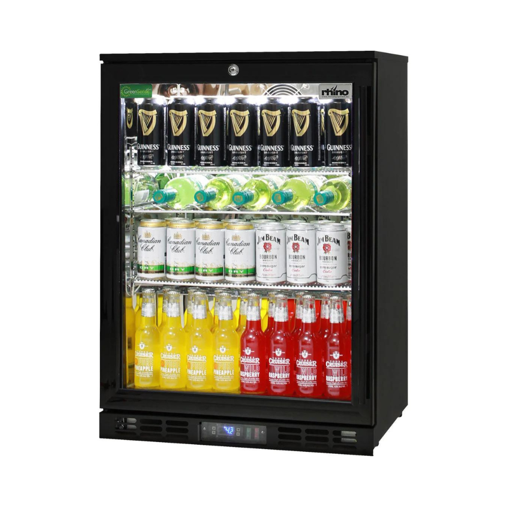 Black Commercial Glass 1 Door Bar Fridge Energy Efficient LG Compressor (ON BACKORDER FOR MID MAY)