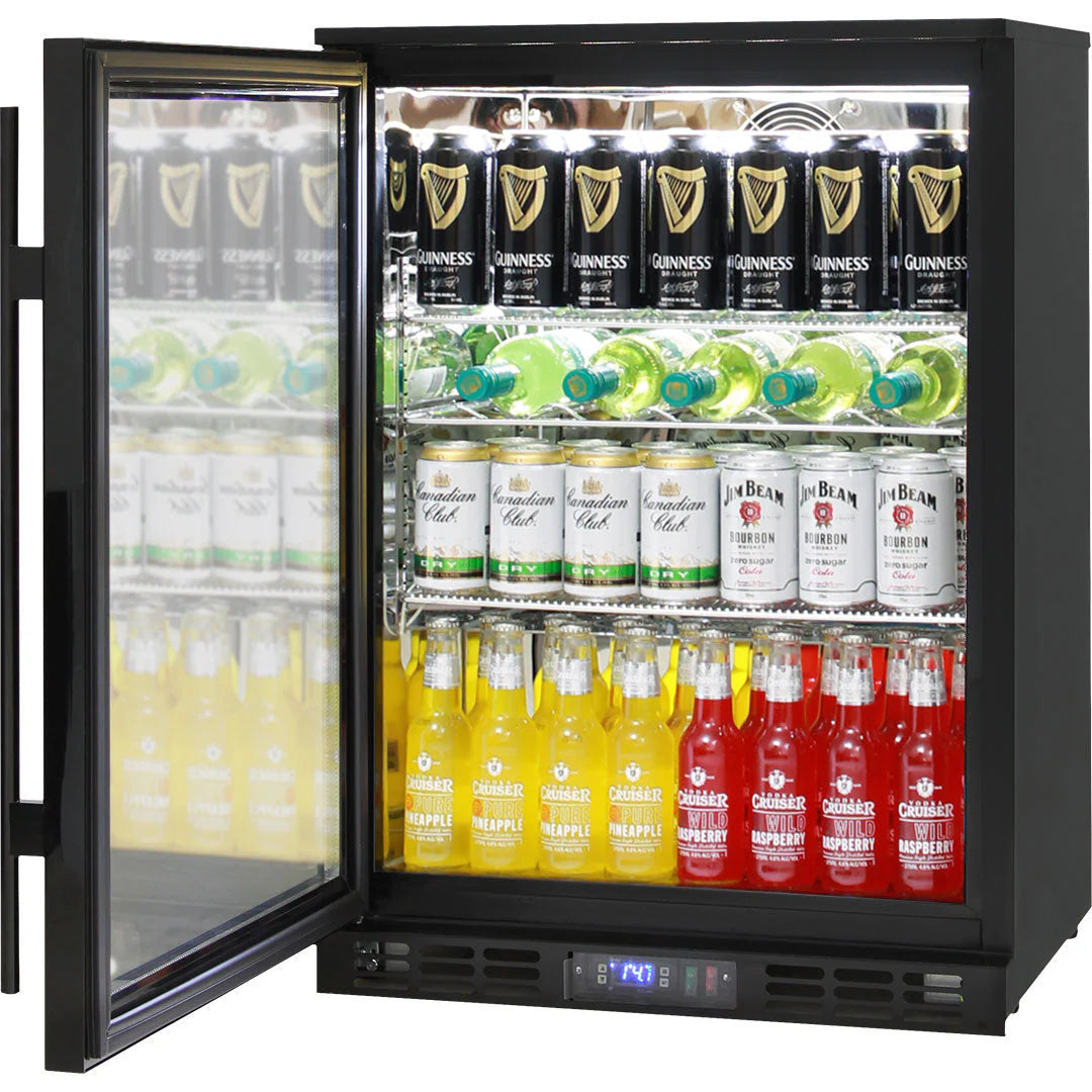 Black Commercial Glass 1 Door Bar Fridge Energy Efficient LG Compressor (ON BACKORDER FOR MID MAY)