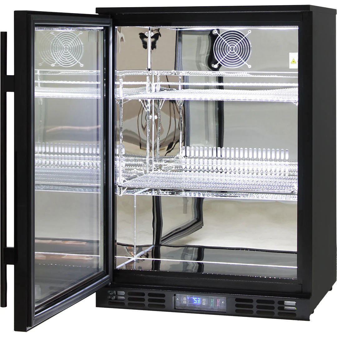 Black Commercial Glass 1 Door Bar Fridge Energy Efficient LG Compressor (ON BACKORDER FOR MID MAY)