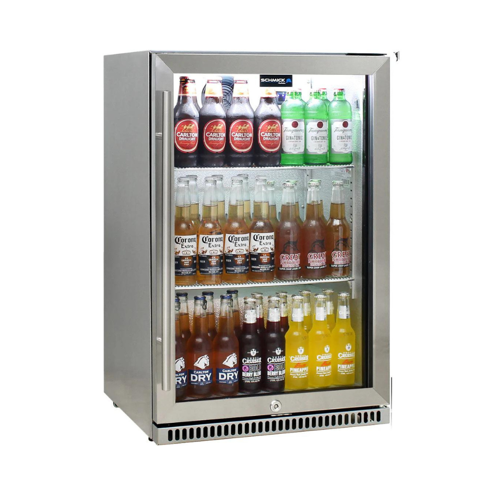 Schmick 304 Stainless Steel Bar Fridge Tropical Rated With Heated Glass and Triple Glazing 1 Door Model SK118R-SS