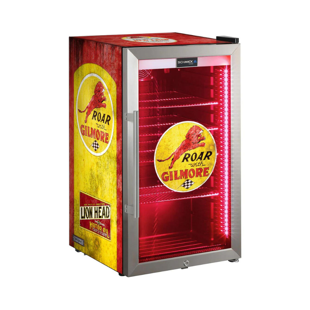 Gilmore Schmick Vintage Fuel Pump Triple Glazed Alfresco Bar Fridge With LED Strip Lights - Model HUS-SC88-FP-GILMORE