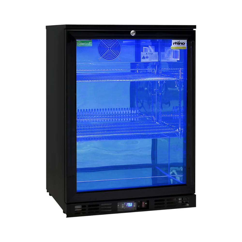 Rhino Night Club Commercial Multi Light Colored Black 1 Door Bar Fridge Left Hinged