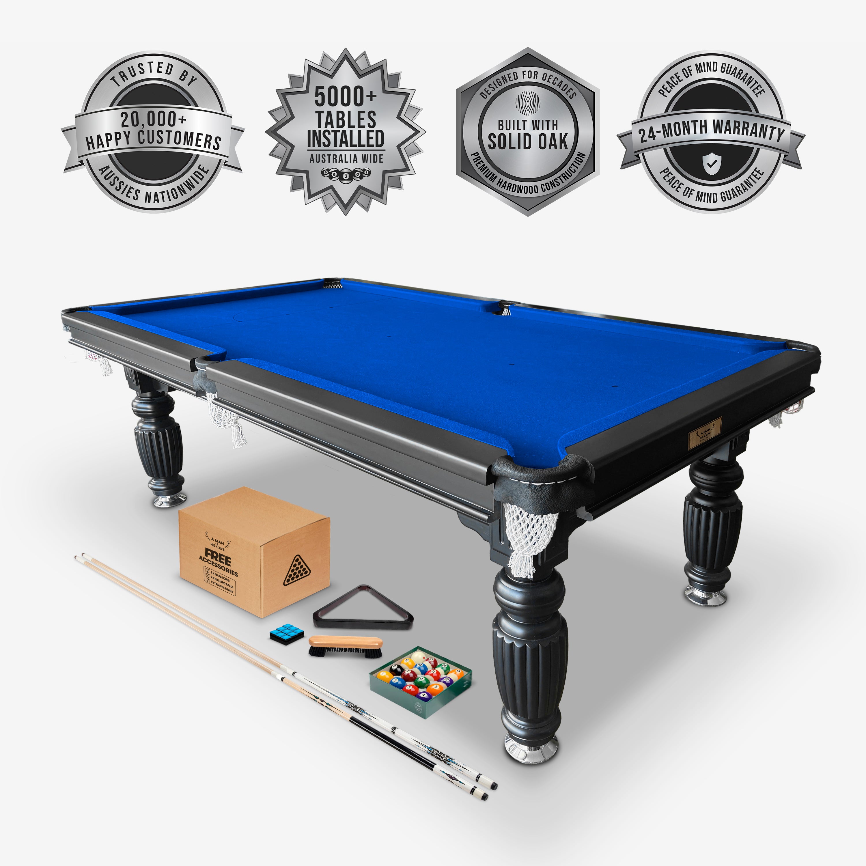 8ft slate pool table black frame blue felt Australia