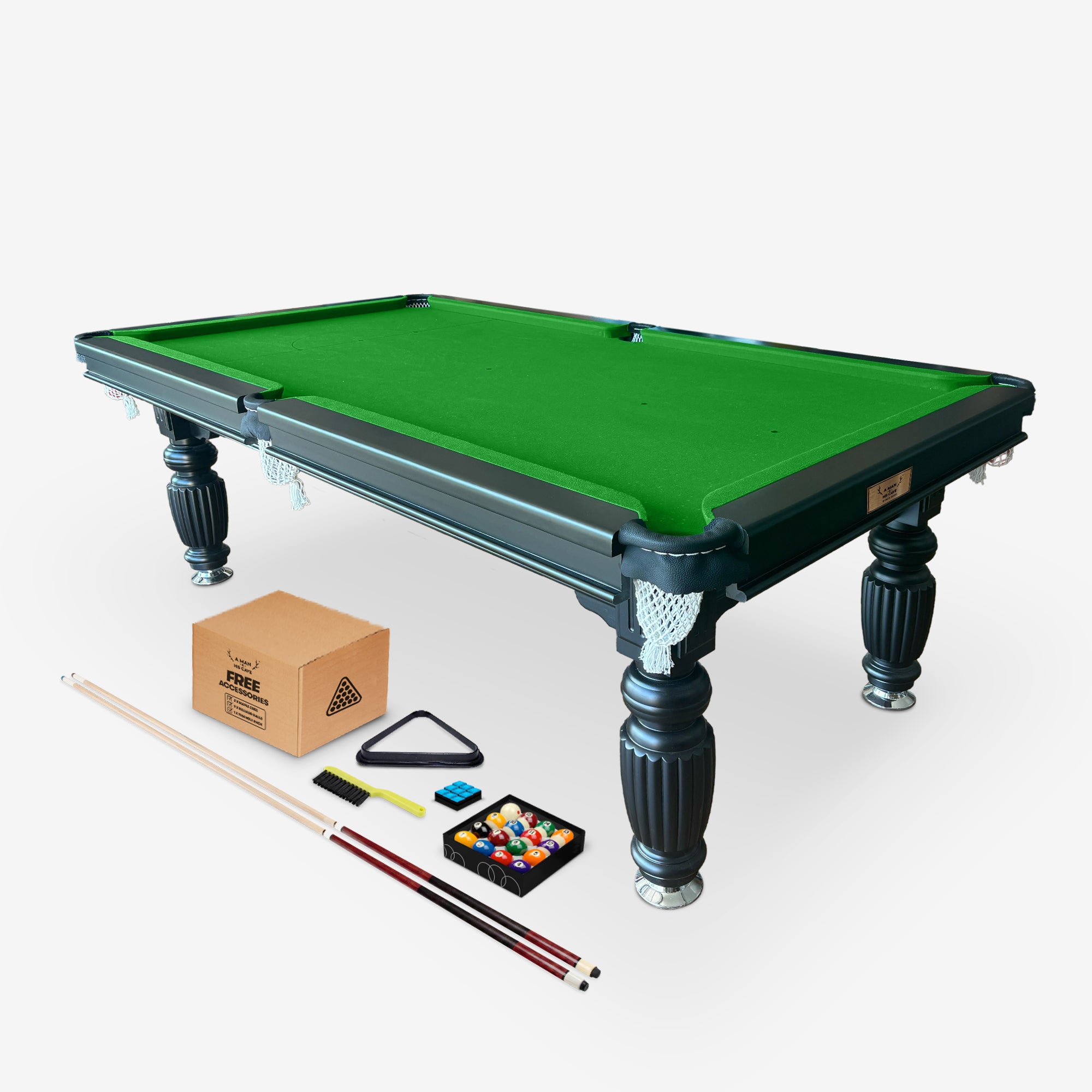 Solid Oak 7ft Slate Pool Table - Black Frame/Green Felt