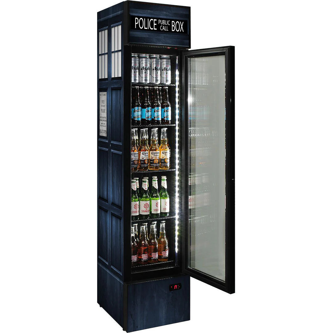 Branded Skinny Upright Bar Fridge With Police Box Design