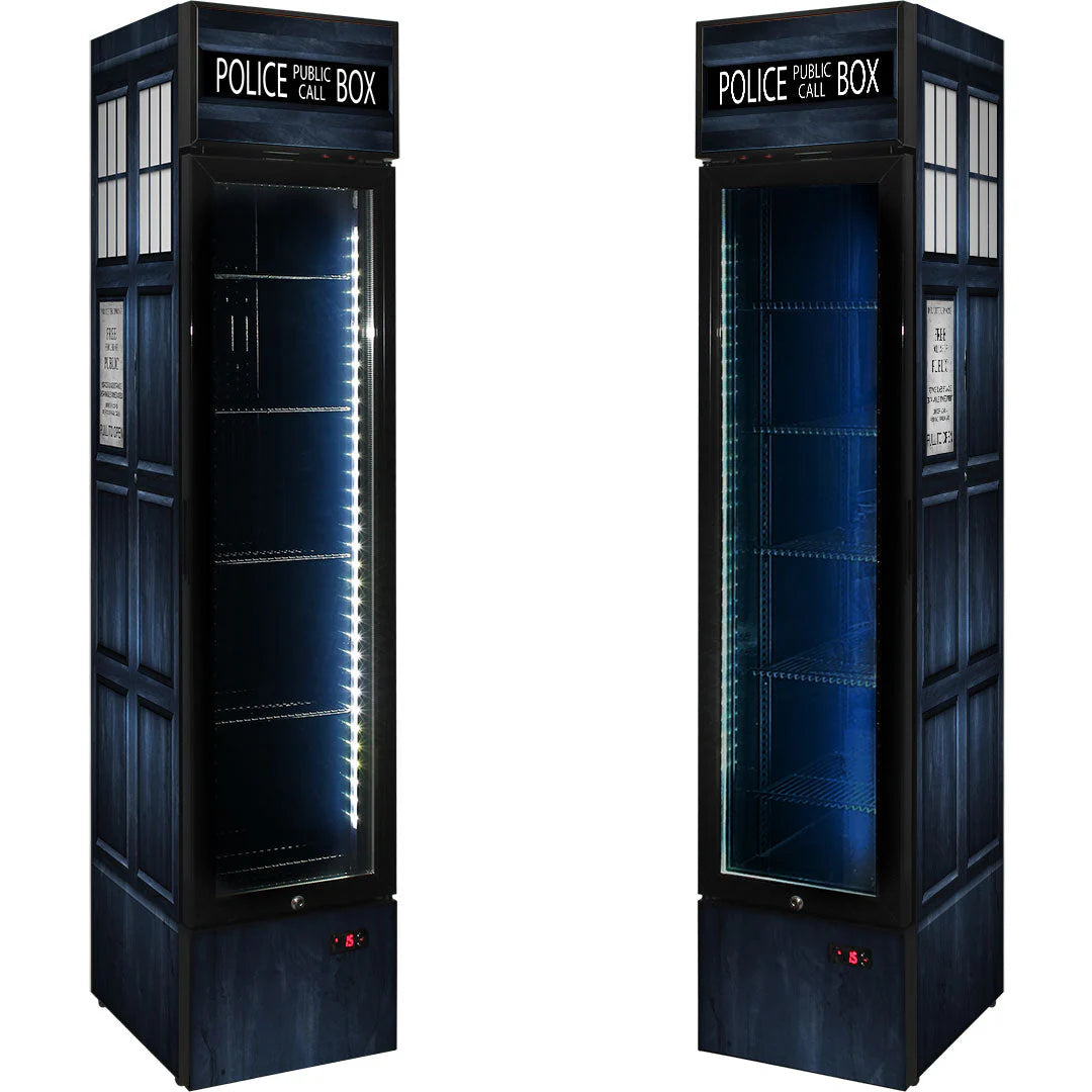 Branded Skinny Upright Bar Fridge With Police Box Design