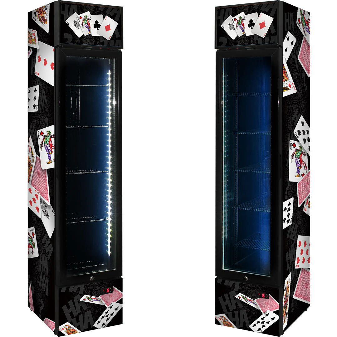 Branded Skinny Upright Bar Fridge With 'Joker' Playing Card Design