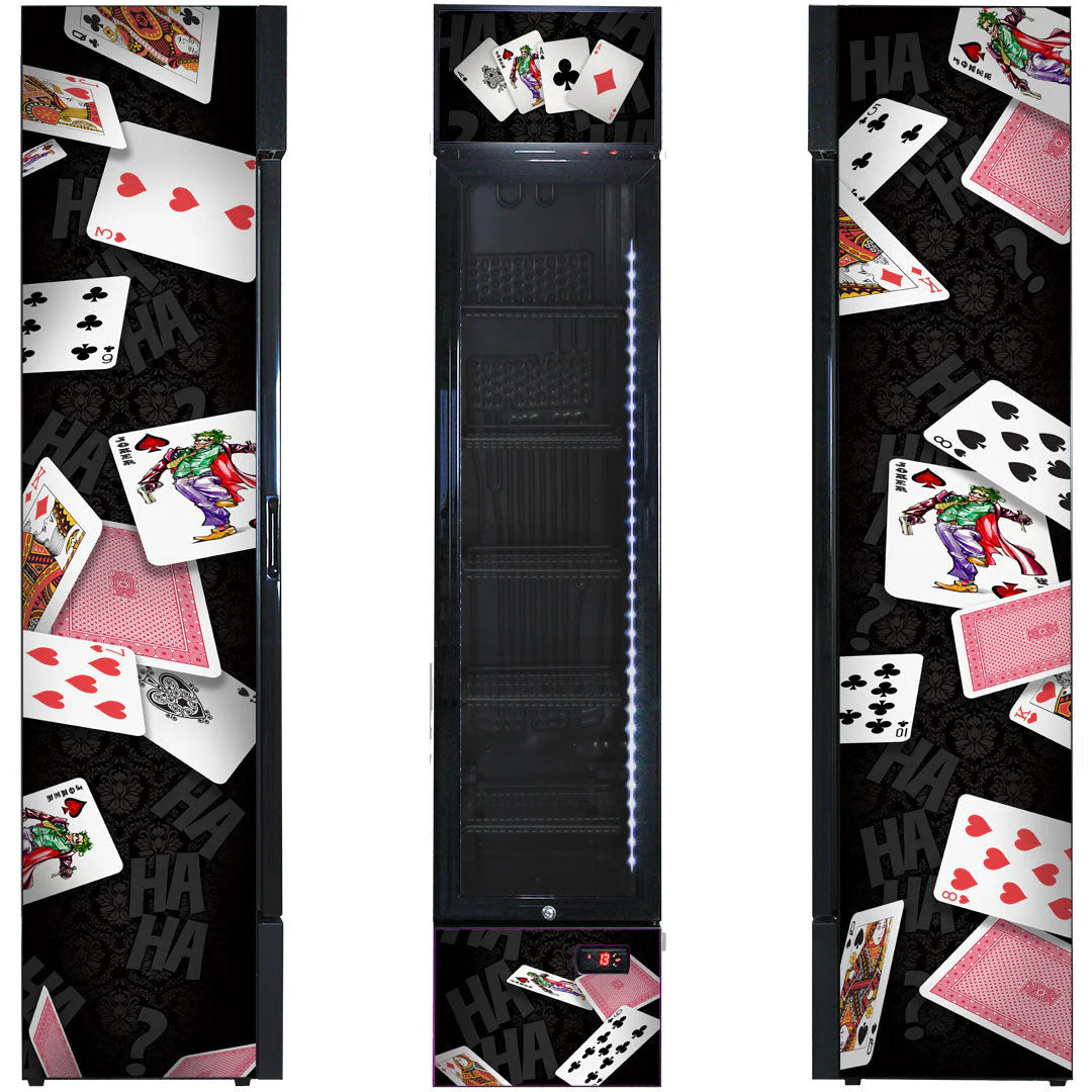 Branded Skinny Upright Bar Fridge With 'Joker' Playing Card Design