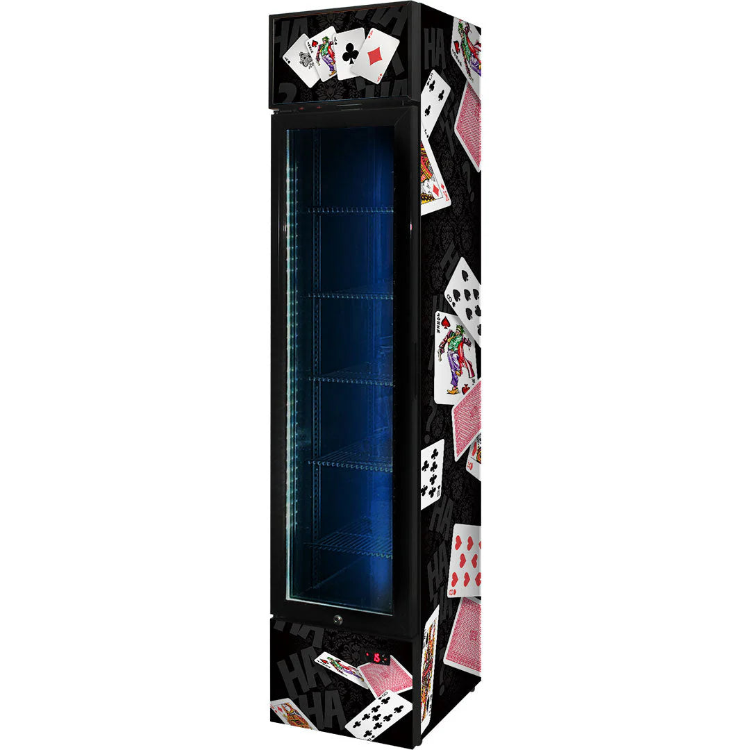 Branded Skinny Upright Bar Fridge With 'Joker' Playing Card Design