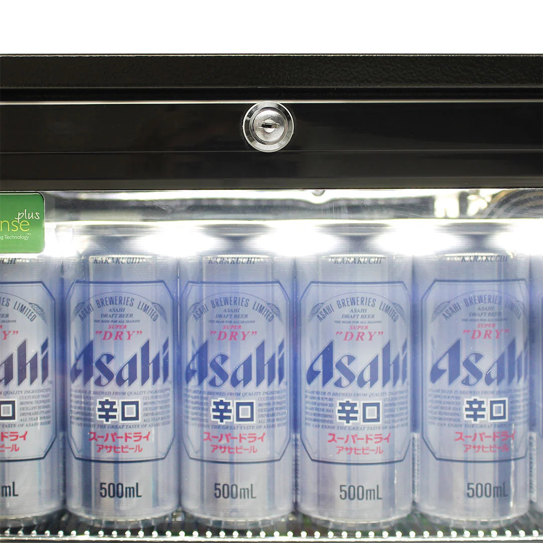 Commercial Under Bench Black Glass Double Door Bar Fridge Energy Efficient