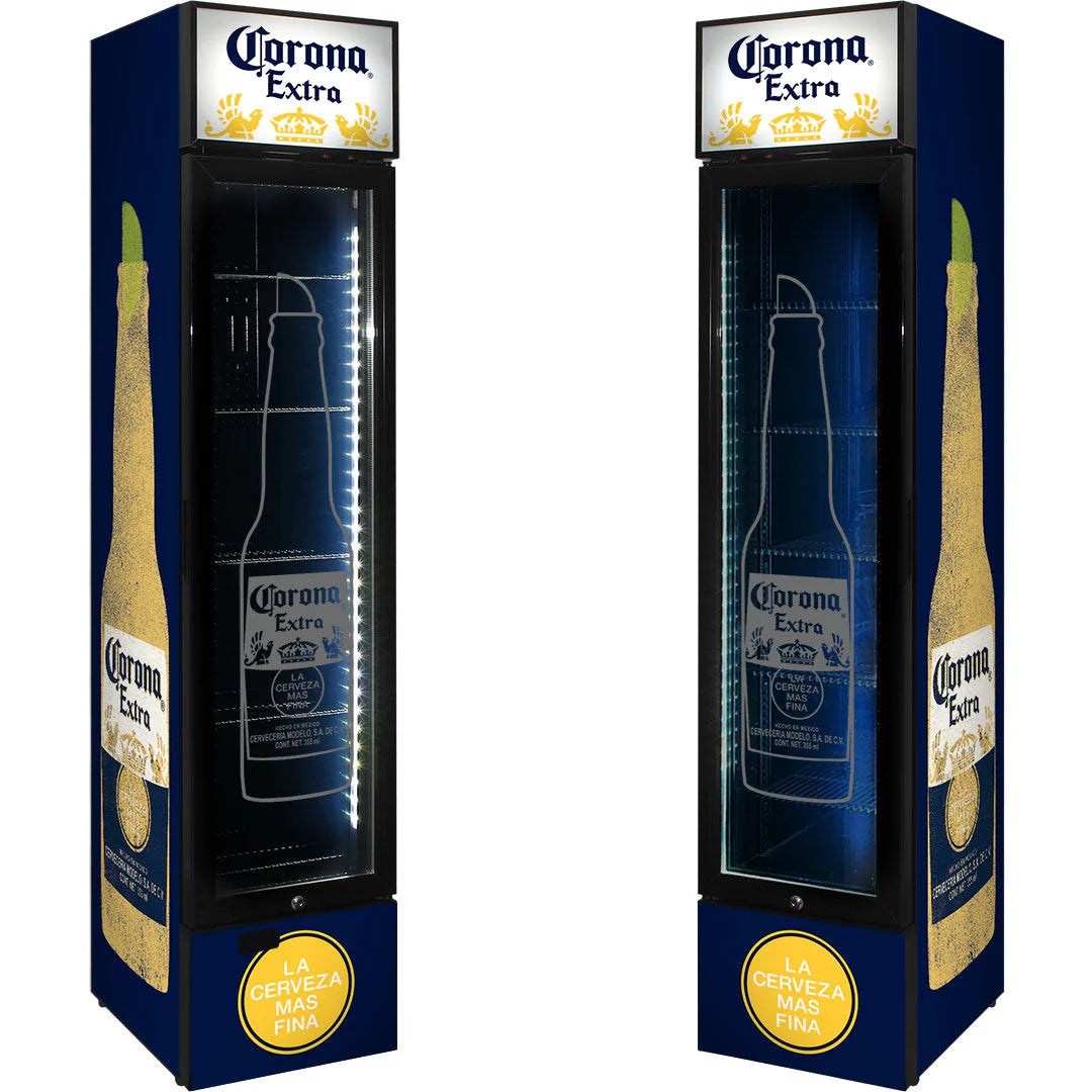 Corona Branded Skinny Upright Bar Fridge