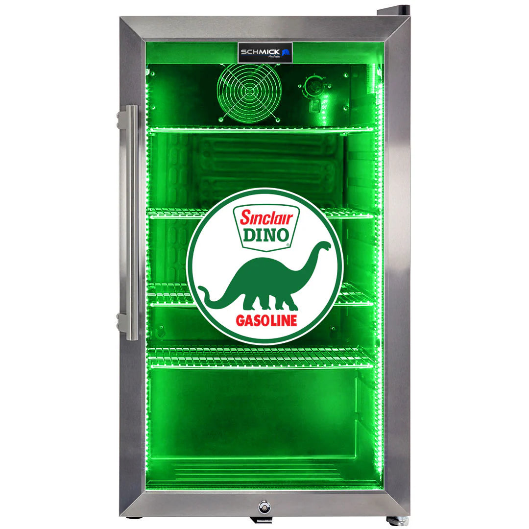 Dino Schmick Vintage Fuel Pump Triple Glazed Alfresco Bar Fridge With LED Strip Lights - Model HUS-SC88-FP-DINO