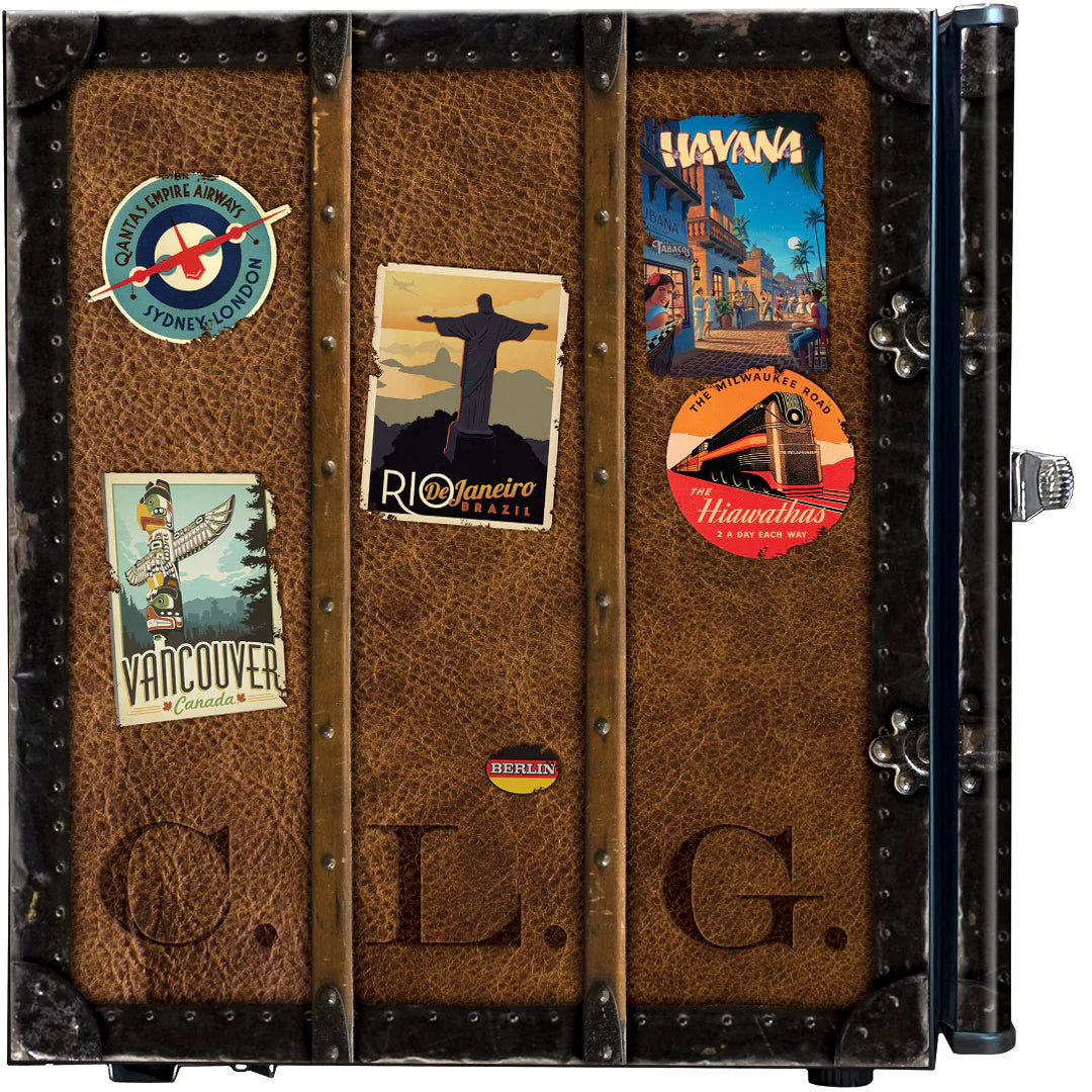 Funky Luggage Case Design Vintage Mini Bar Fridge With Handle And Opener - Add Your Own Initials