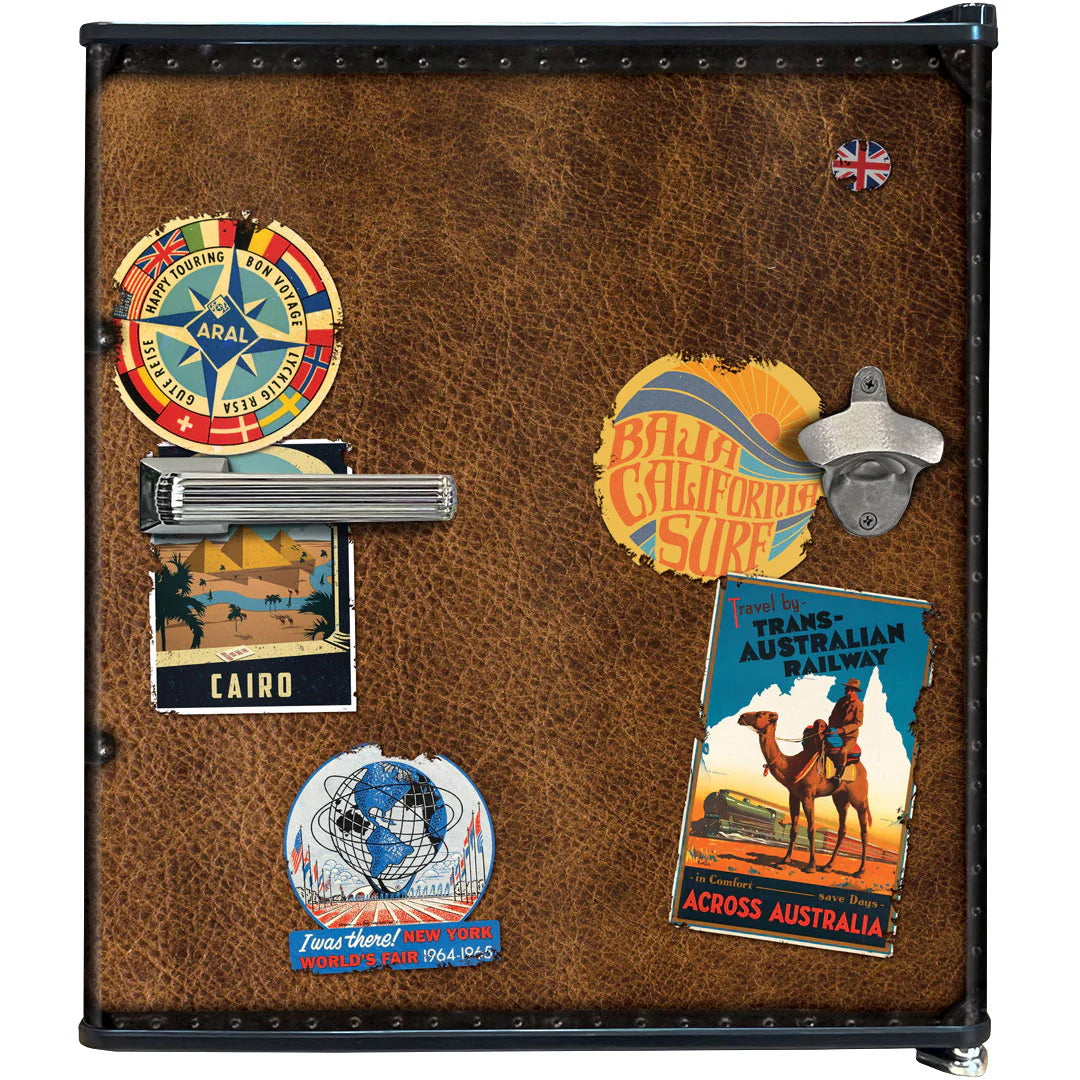 Funky Luggage Case Design Vintage Mini Bar Fridge With Handle And Opener - Add Your Own Initials