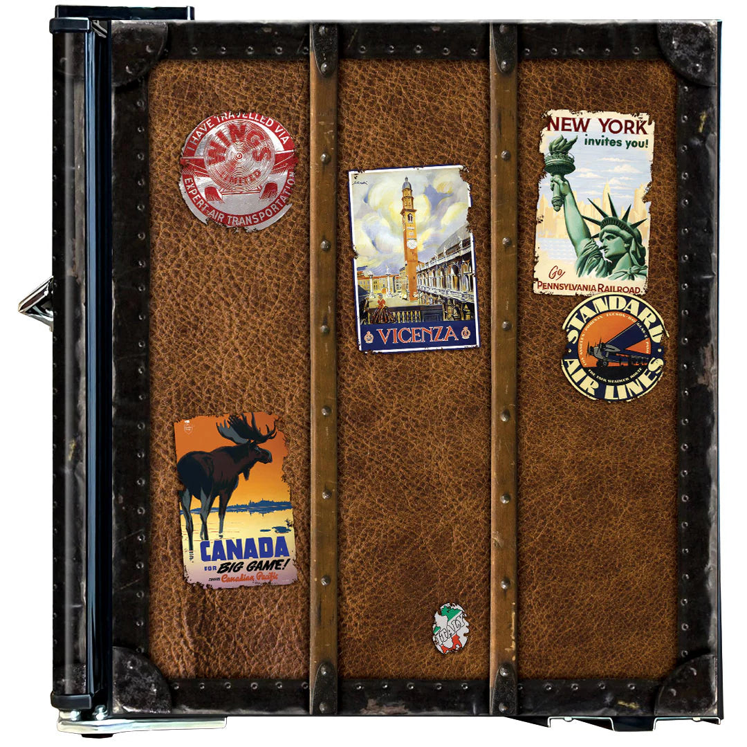 Funky Luggage Case Design Vintage Mini Bar Fridge With Handle And Opener - Add Your Own Initials