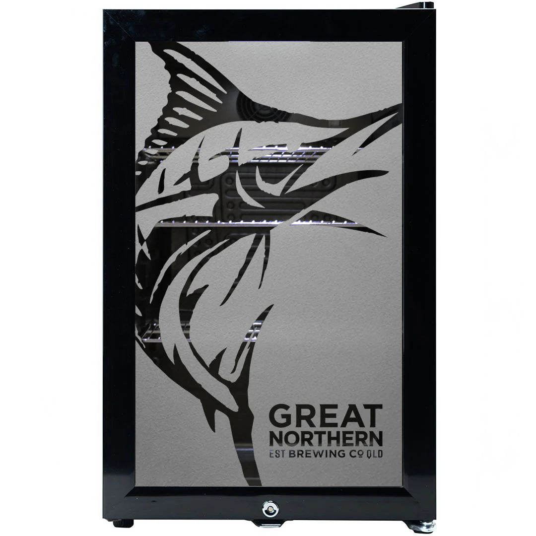 Great Northern Super Crisp Branded Glass Door Bar Fridge With Cool Frosted Door Logo