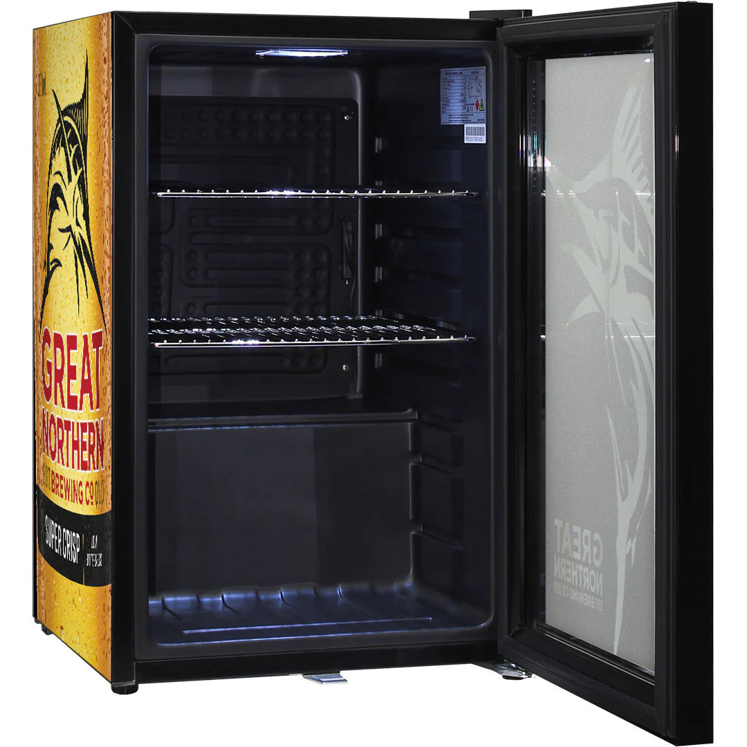 Great Northern Super Crisp Branded Glass Door Bar Fridge With Cool Frosted Door Logo