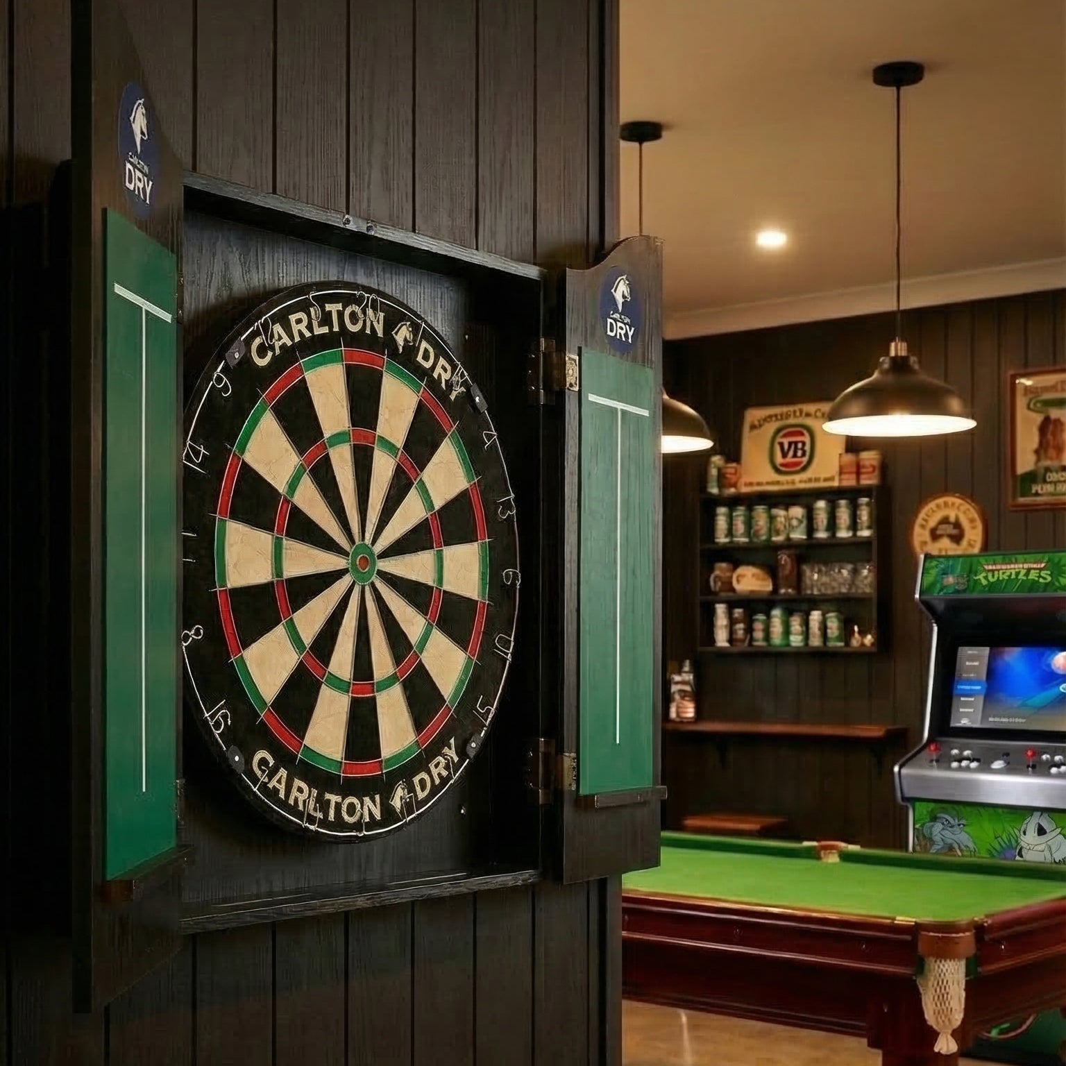 Carlton Dry Branded Dartboard with Cabinet (SHIPS IN 8 WEEKS)