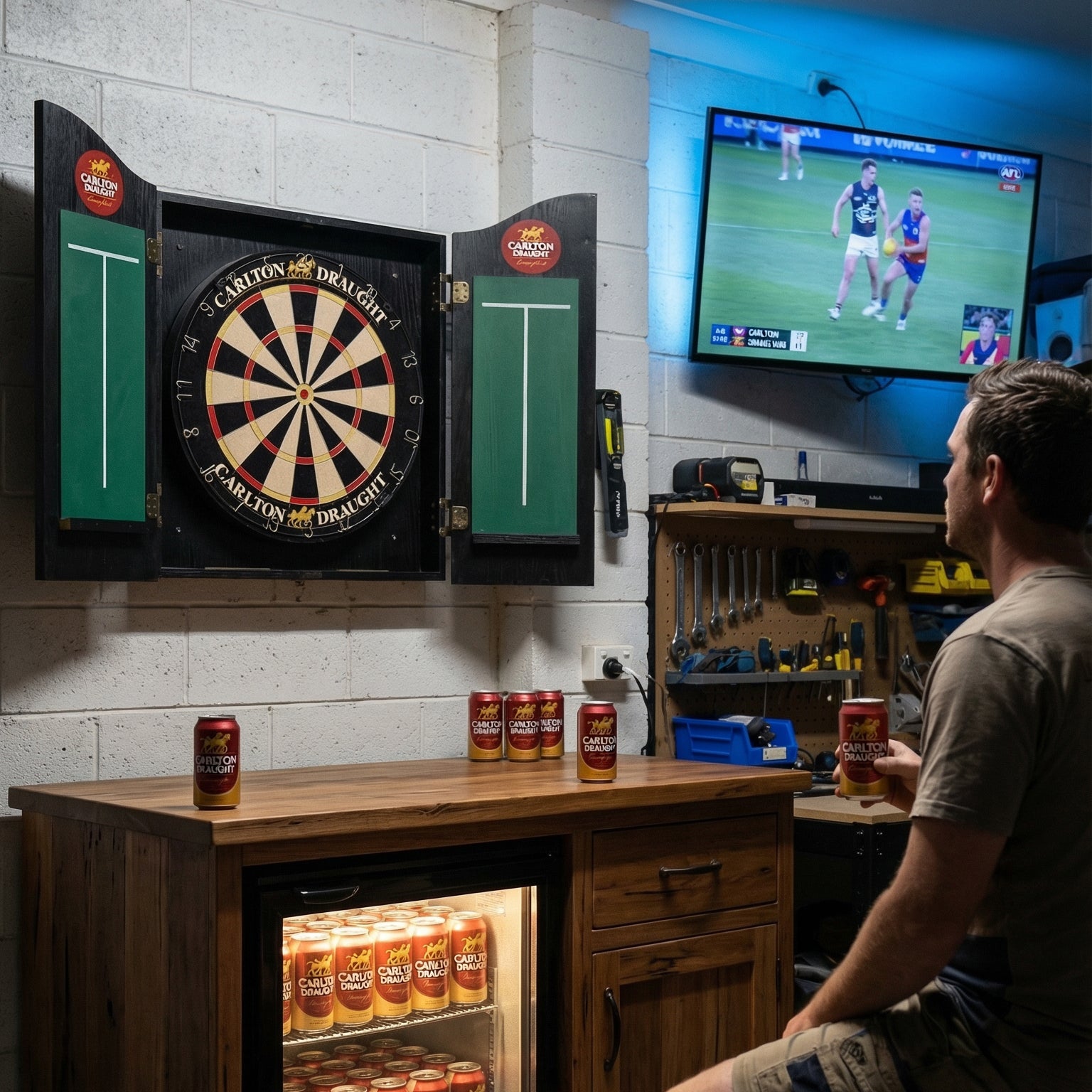 Carlton Draught Branded Dartboard with Cabinet (SHIPS IN 8 WEEKS)