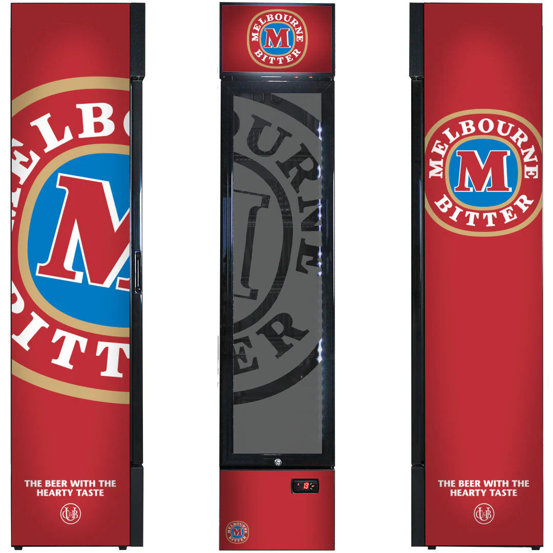 Melbourne Bitter Branded Skinny Upright Bar Fridge