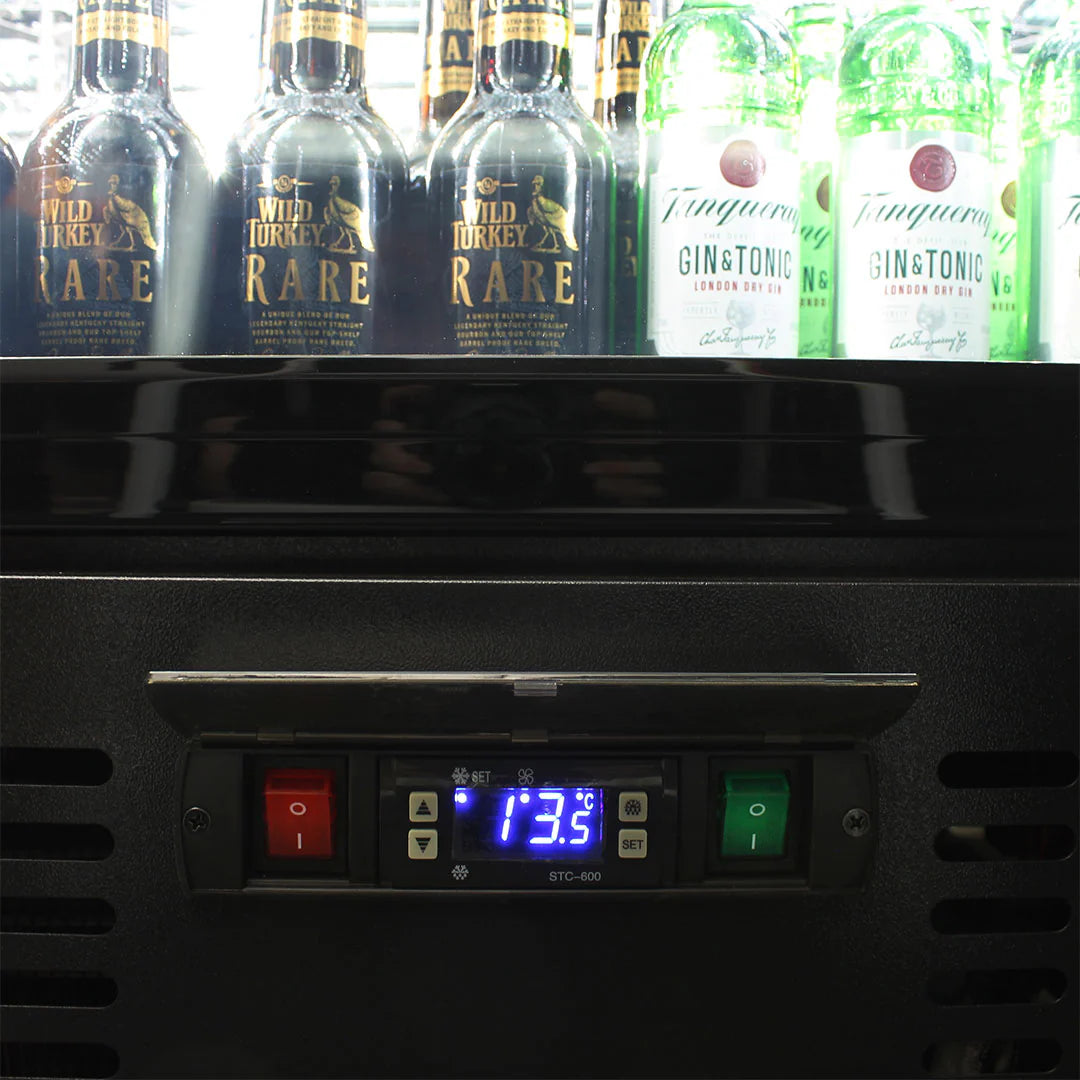 Rhino Black Commercial Upright Triple Glass Door Bar Fridge Ultra Energy Efficient Left Hinged - Model SGT1L-BS