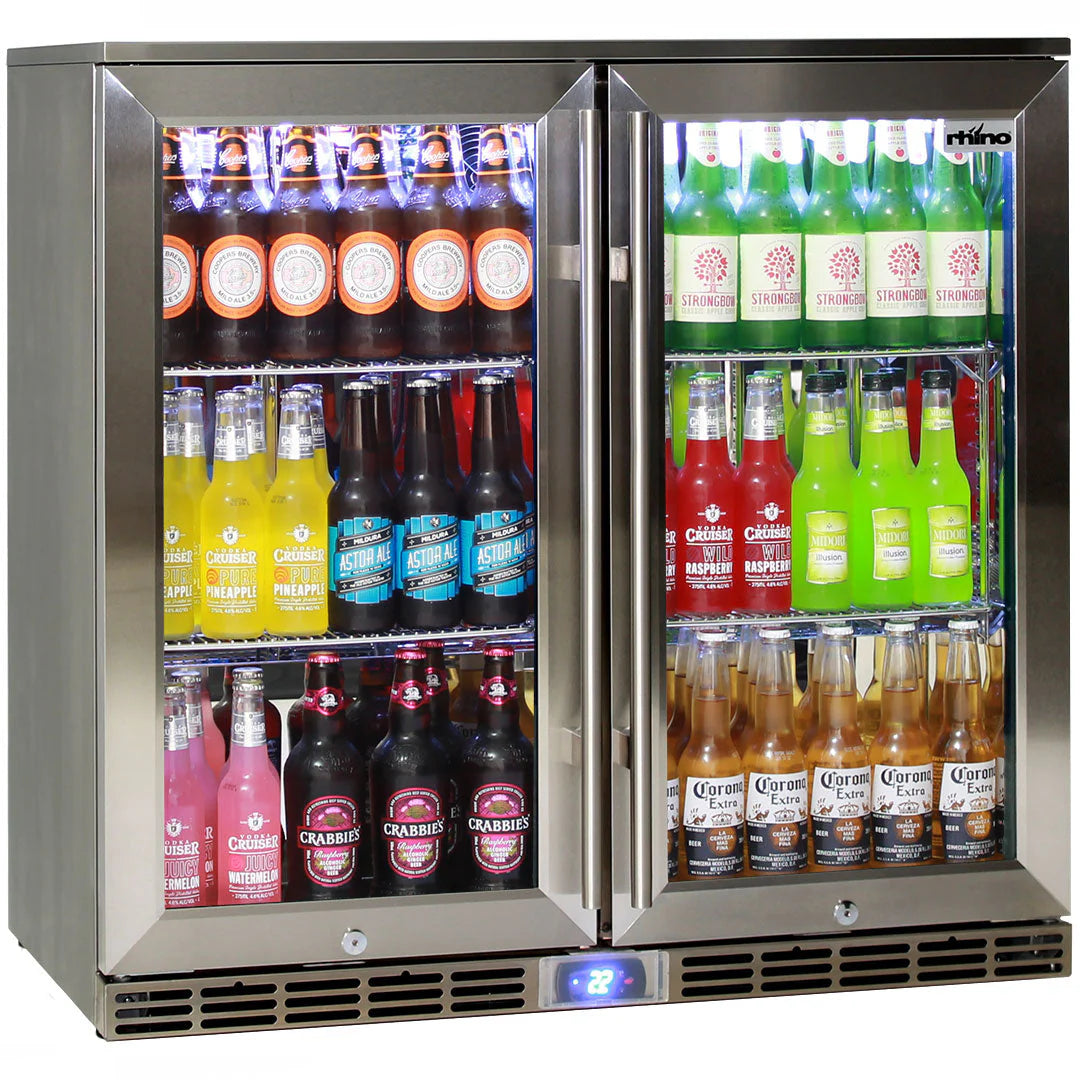 Rhino Glass 2 Door Energy Efficient Alfresco 208L Bar Fridge with LOW E Glass