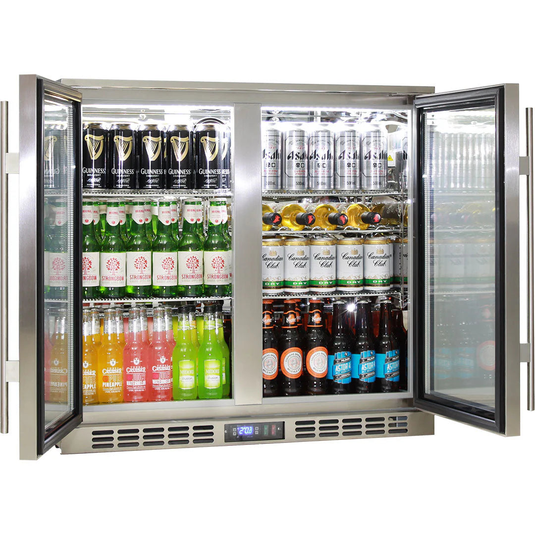 Rhino Stainless Steel 2 Door Heated Glass Bar Fridge