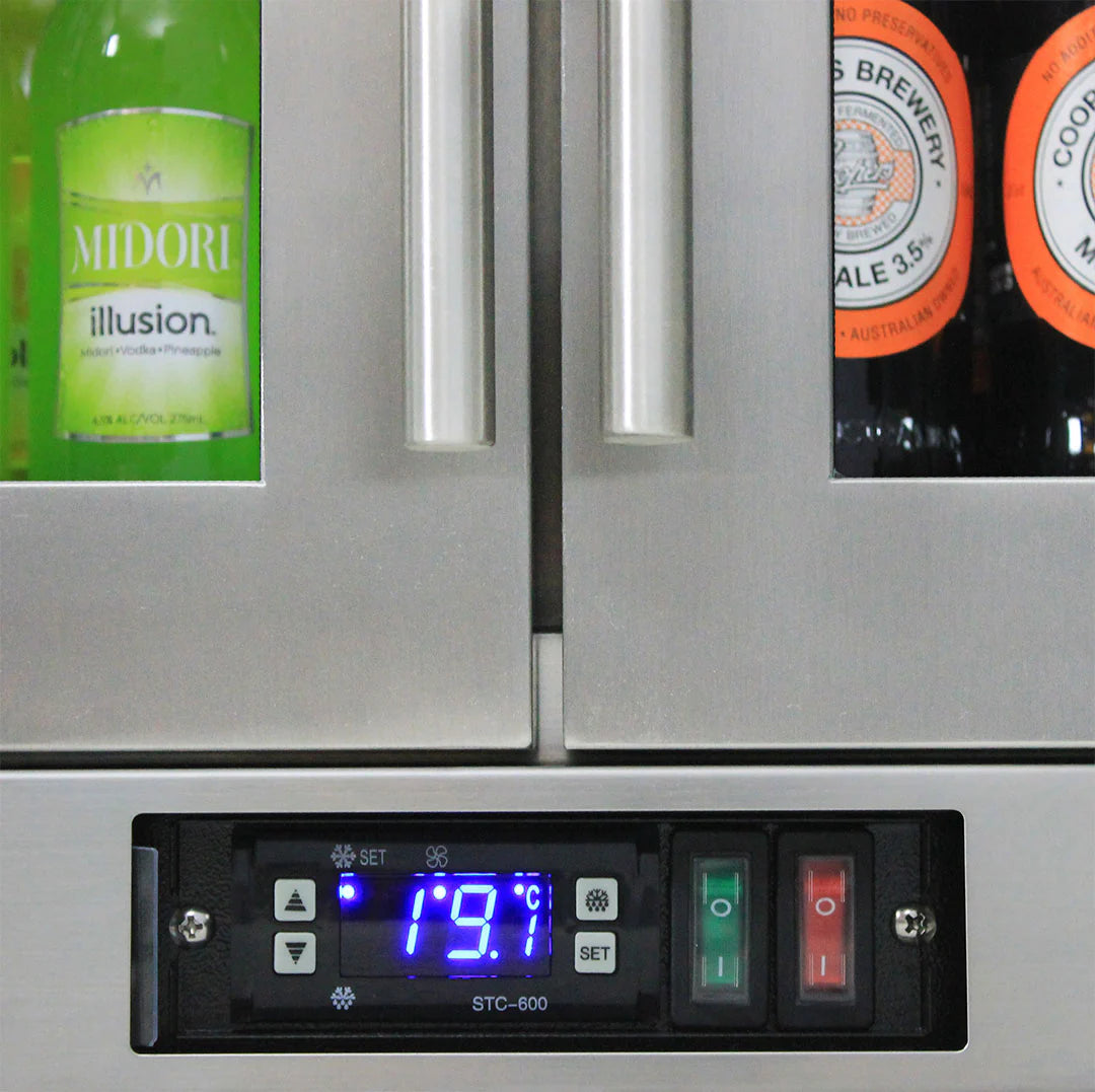 Rhino Stainless Steel 2 Door Heated Glass Bar Fridge