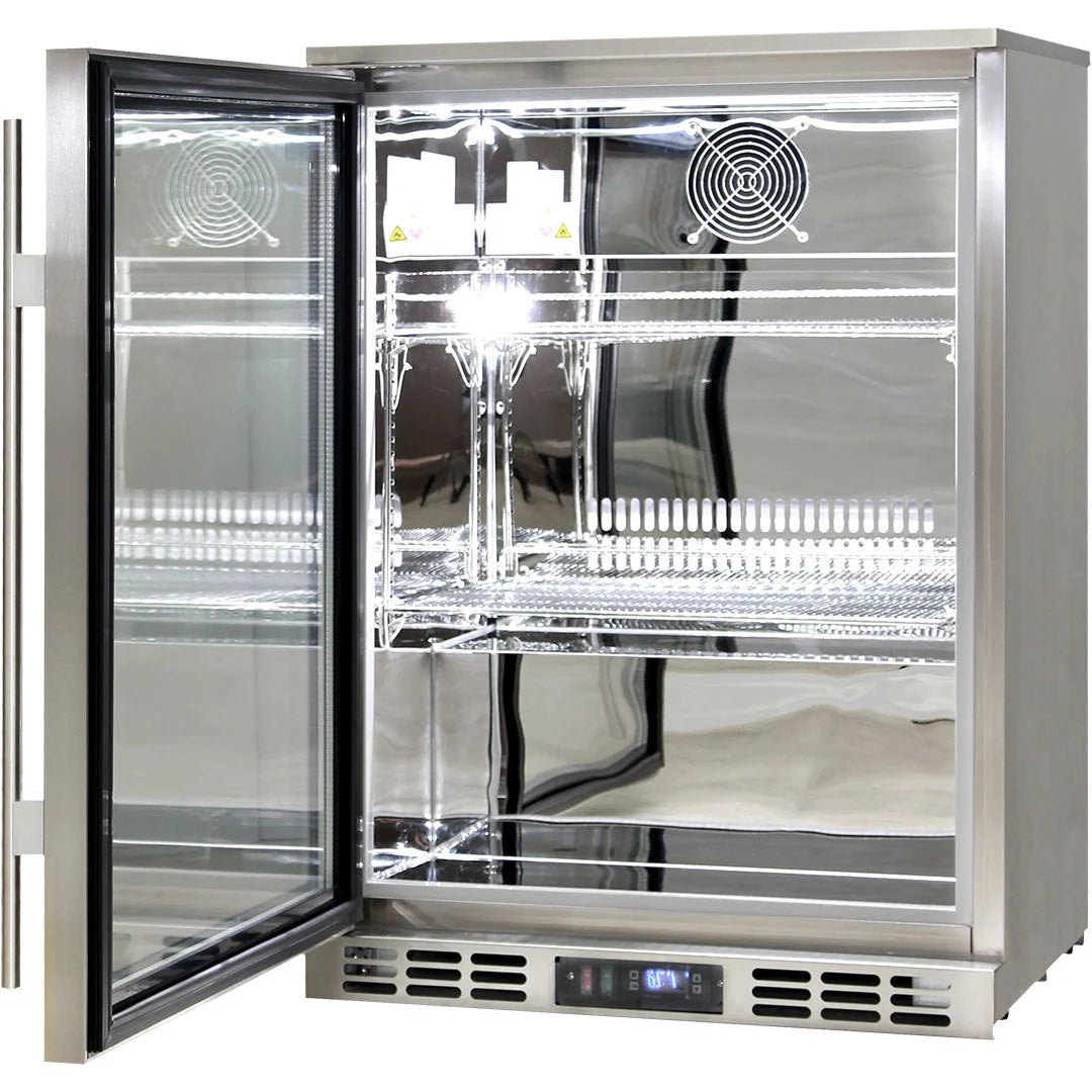 Rhino Quiet Running Stainless Steel 1 Heated Glass Door Bar Fridge With Low Energy Consumption - Left Hinged