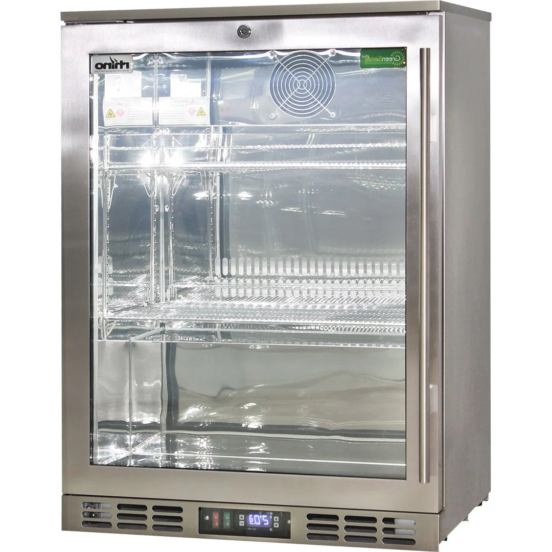 Rhino Quiet Running Stainless Steel 1 Heated Glass Door Bar Fridge With Low Energy Consumption - Left Hinged