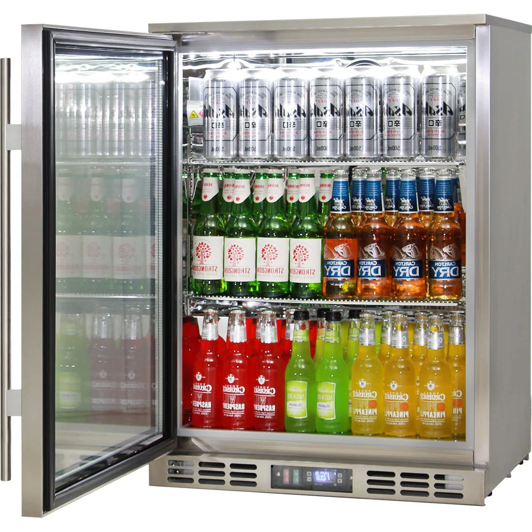 Rhino Quiet Running Stainless Steel 1 Heated Glass Door Bar Fridge With Low Energy Consumption - Left Hinged
