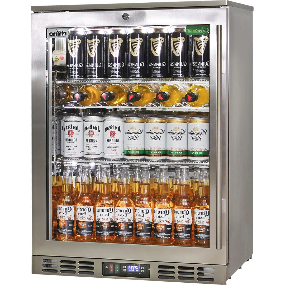 Rhino Quiet Running Stainless Steel 1 Heated Glass Door Bar Fridge With Low Energy Consumption - Left Hinged