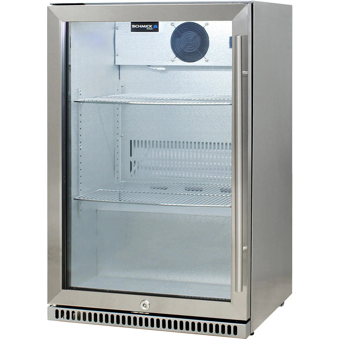 Schmick 304 Stainless Steel Bar Fridge Tropical Rated With Heated Glass and Triple Glazing Model SK118L-SS