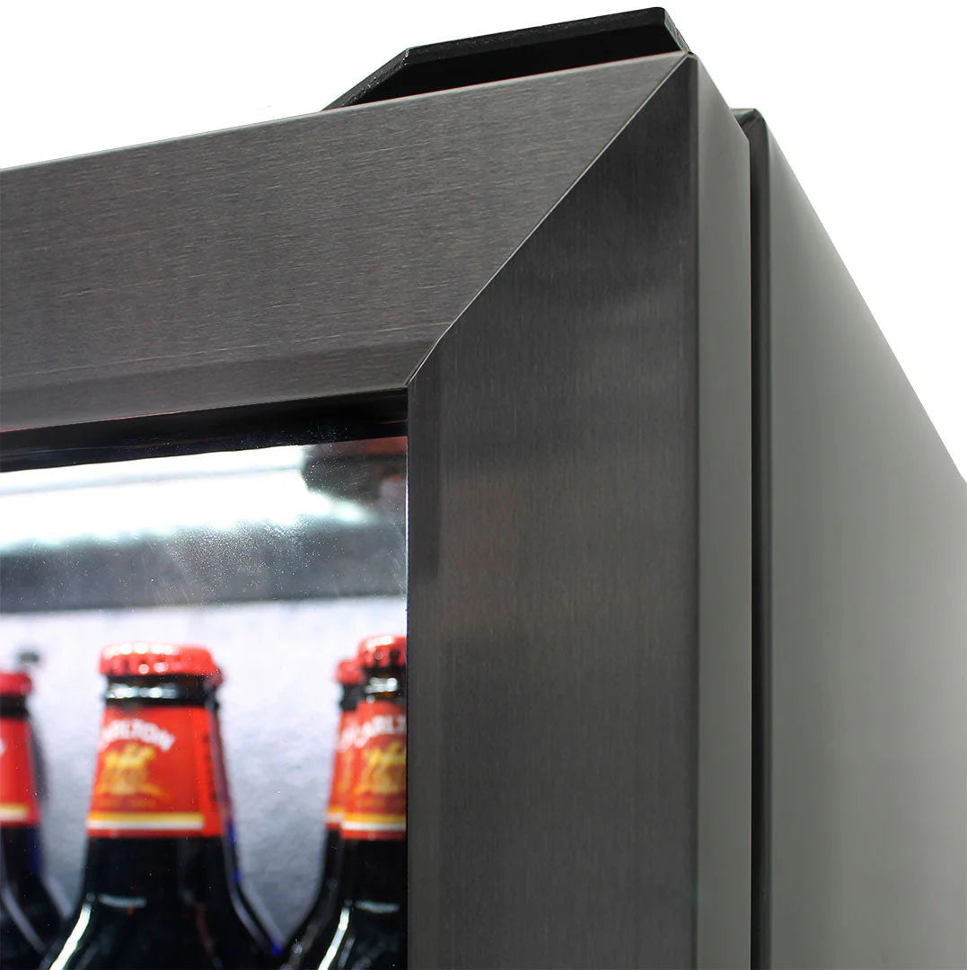 Schmick 304 Stainless Steel Bar Fridge Tropical Rated With Heated Glass and Triple Glazing Model SK118L-SS