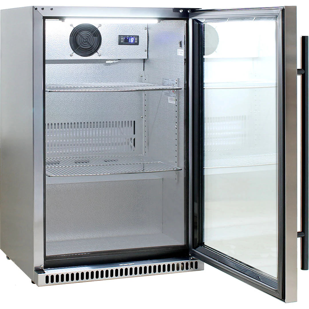 Schmick 304 Stainless Steel Bar Fridge Tropical Rated With Heated Glass and Triple Glazing 1 Door Model SK118R-SS