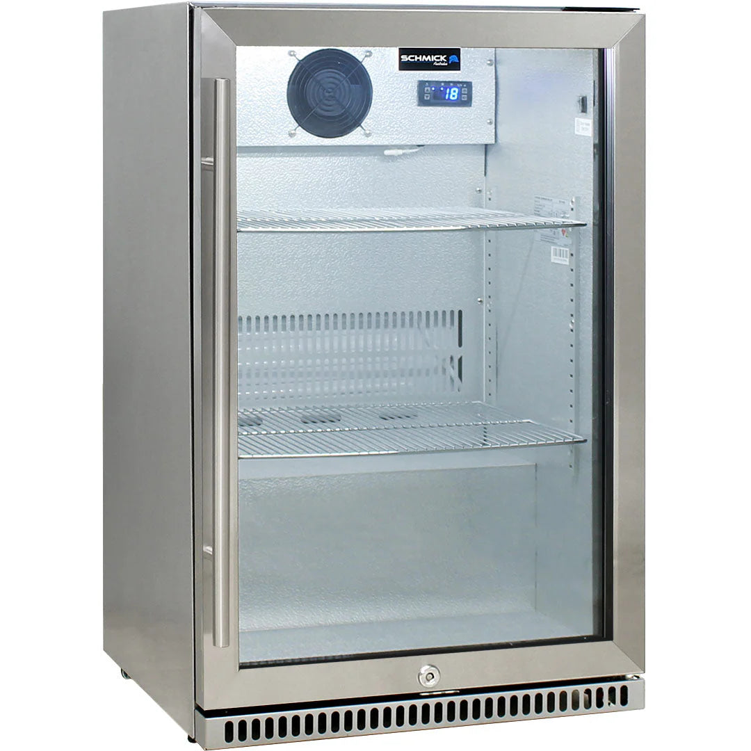 Schmick 304 Stainless Steel Bar Fridge Tropical Rated With Heated Glass and Triple Glazing 1 Door Model SK118R-SS