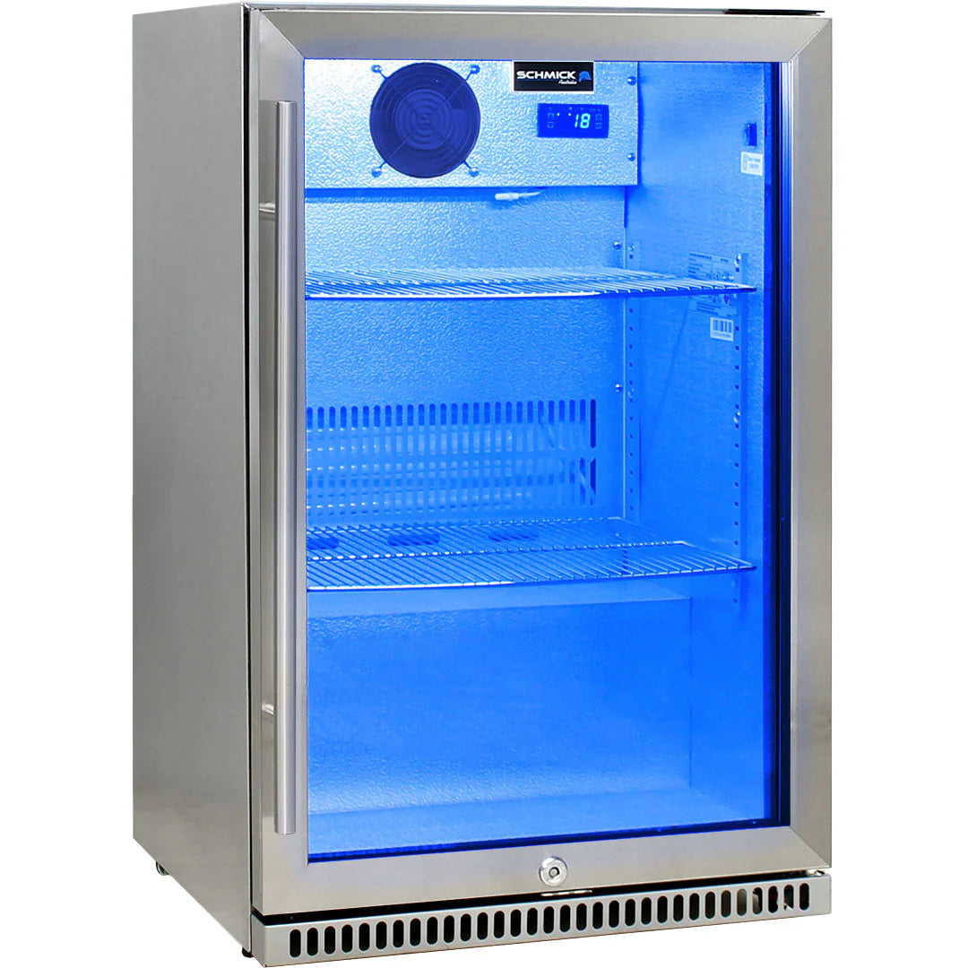 Schmick 304 Stainless Steel Bar Fridge Tropical Rated With Heated Glass and Triple Glazing 1 Door Model SK118R-SS