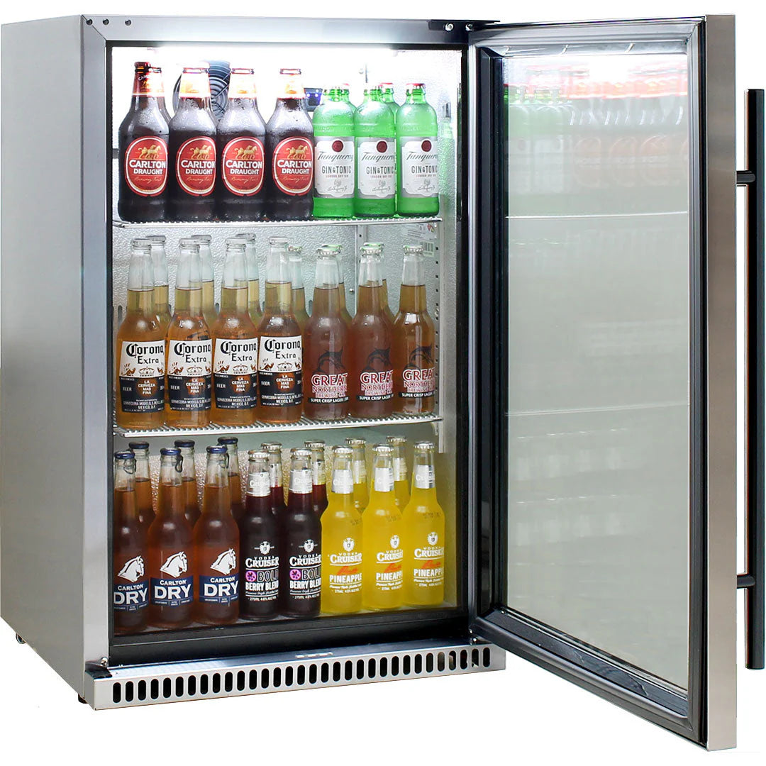 Schmick 304 Stainless Steel Bar Fridge Tropical Rated With Heated Glass and Triple Glazing 1 Door Model SK118R-SS